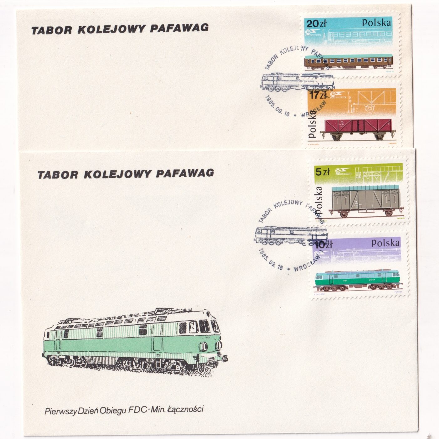 Fi 2845-2848 FDC 40-lecie fabryki taboru kolejowego PAFAWAG we Wrocławiu