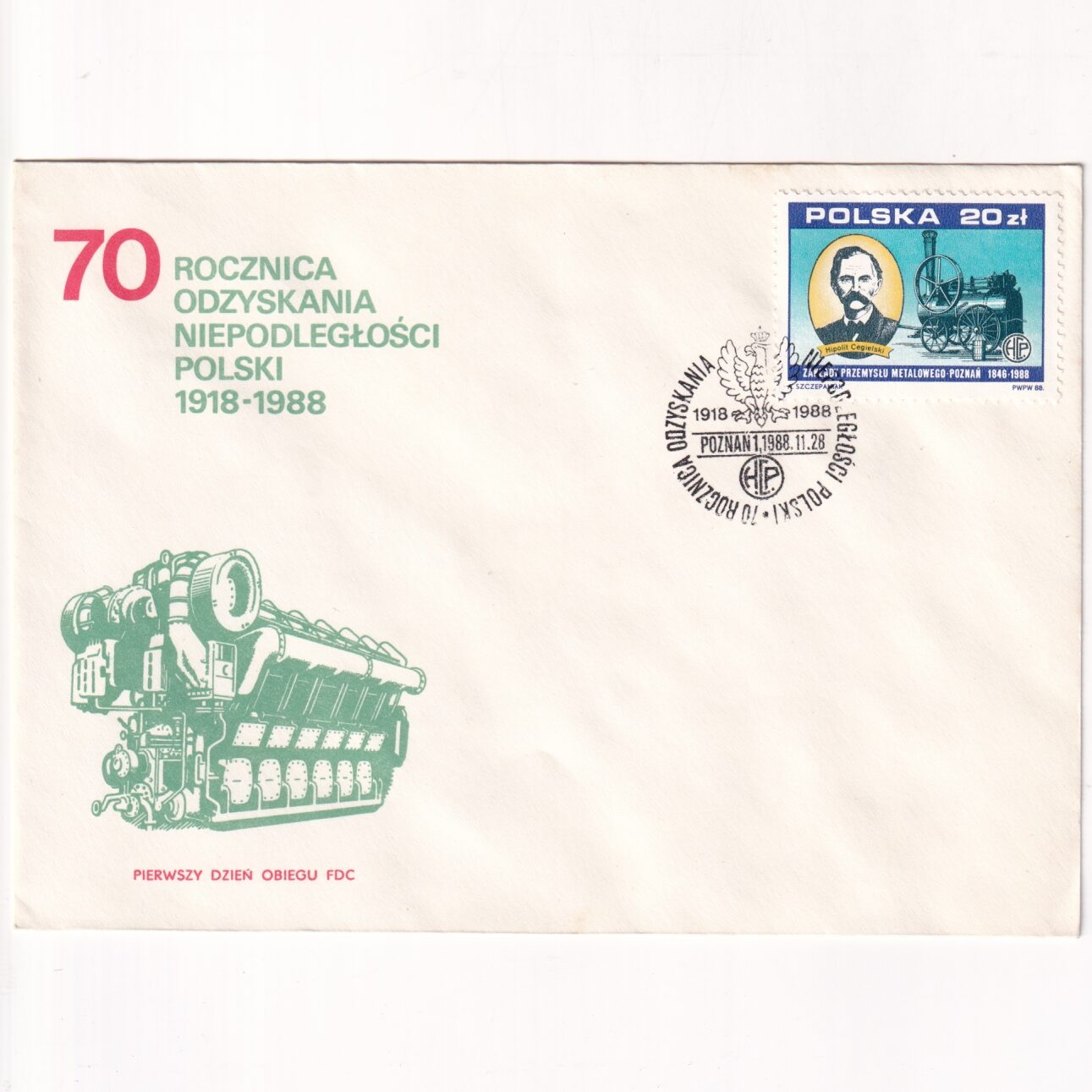 Fi 3029 FDC 70. rocznica odzyskania niepodległości Polski (V) - Zakłady Przemysłu Metalowego w Poznaniu