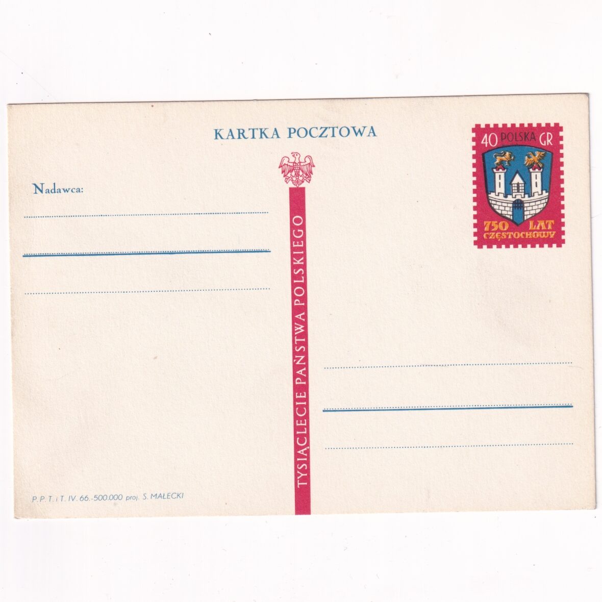 Fi 304 całostka pocztowa Cp 750-lecie Częstochowy