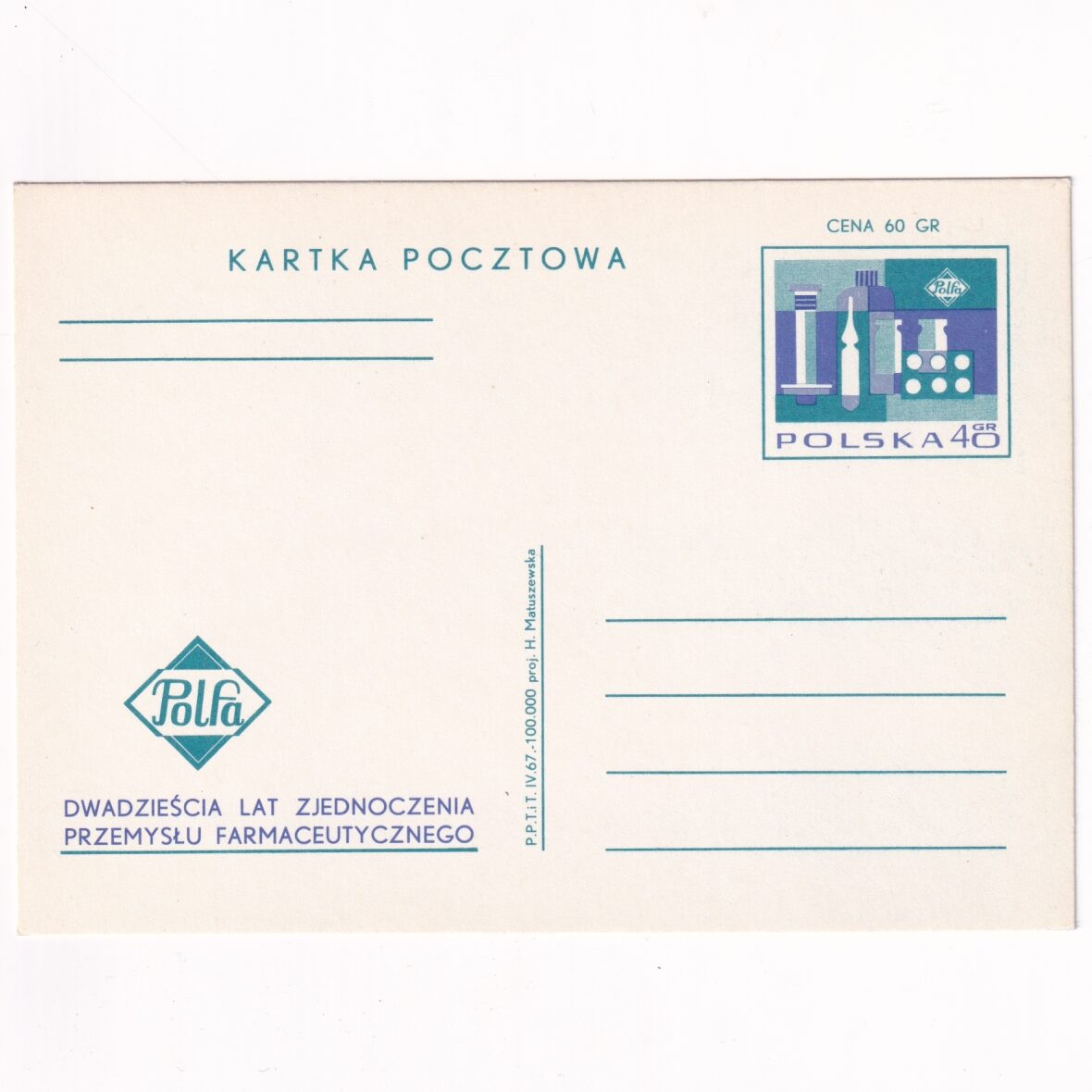 Fi 348 całostka pocztowa Cp 20-lecie ZPF "Polfa"