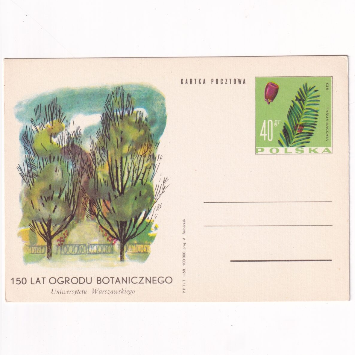 Fi 377 całostka pocztowa Cp 150-lecie Ogrodu Botanicznego w Warszawie