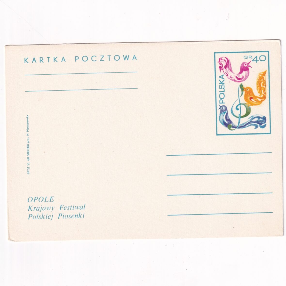 Fi 382a całostka pocztowa Cp Krajowe Festiwale Piosenki