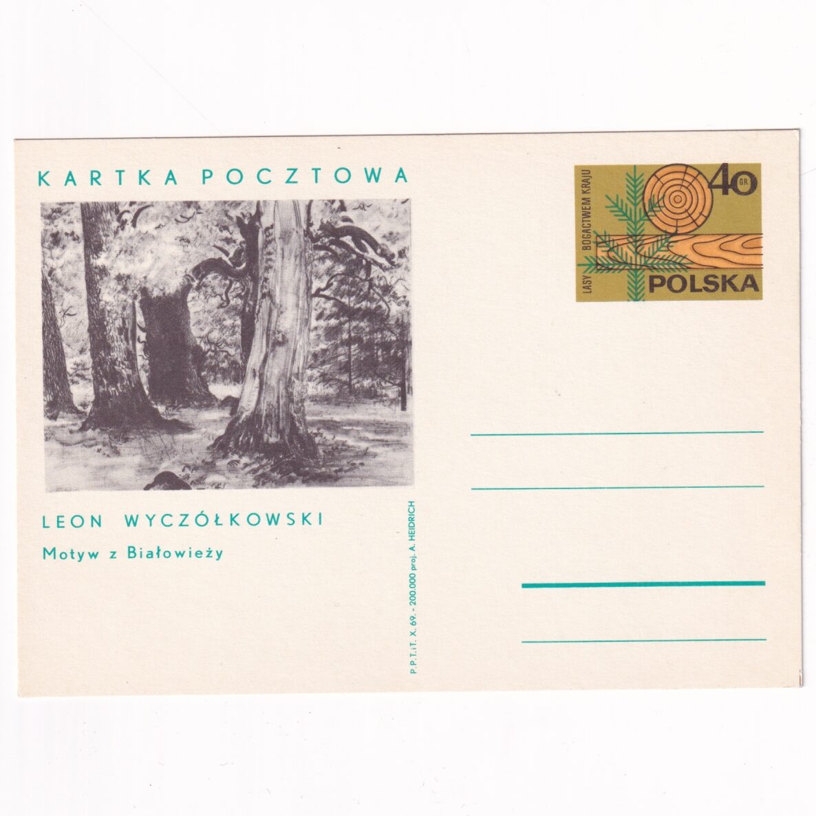 Fi 424 całostka pocztowa Cp Ochrona Lasów w Polsce