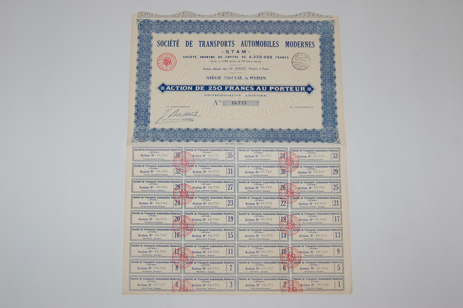 AKCJA SOCIETE DE TRANSPORTS AUTOMOBILES MODERNES OBLI-20