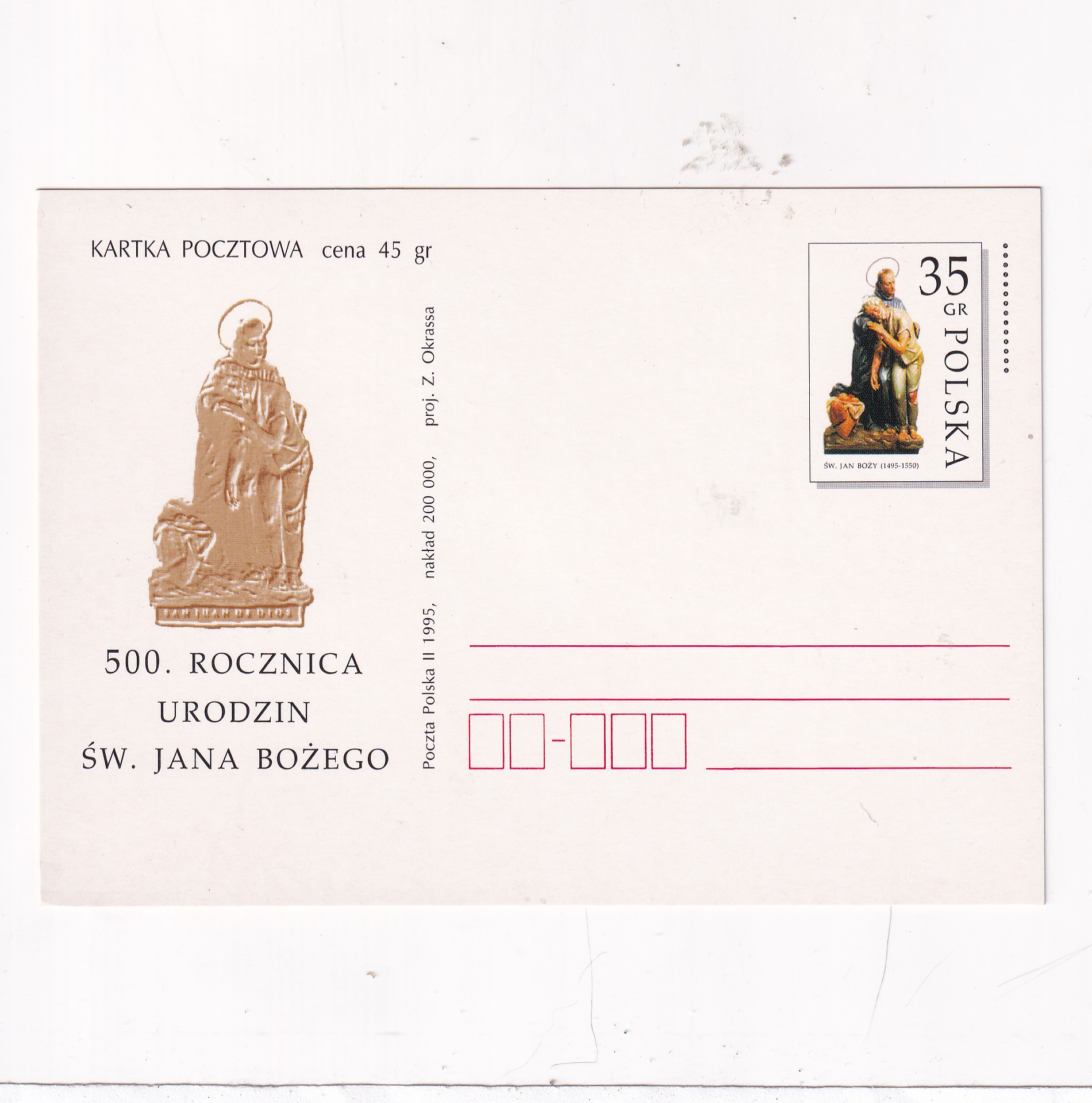 Fi 1088 całostka pocztowa Cp 500 rocznica urodzin ŚW.JANA BOŻEGO