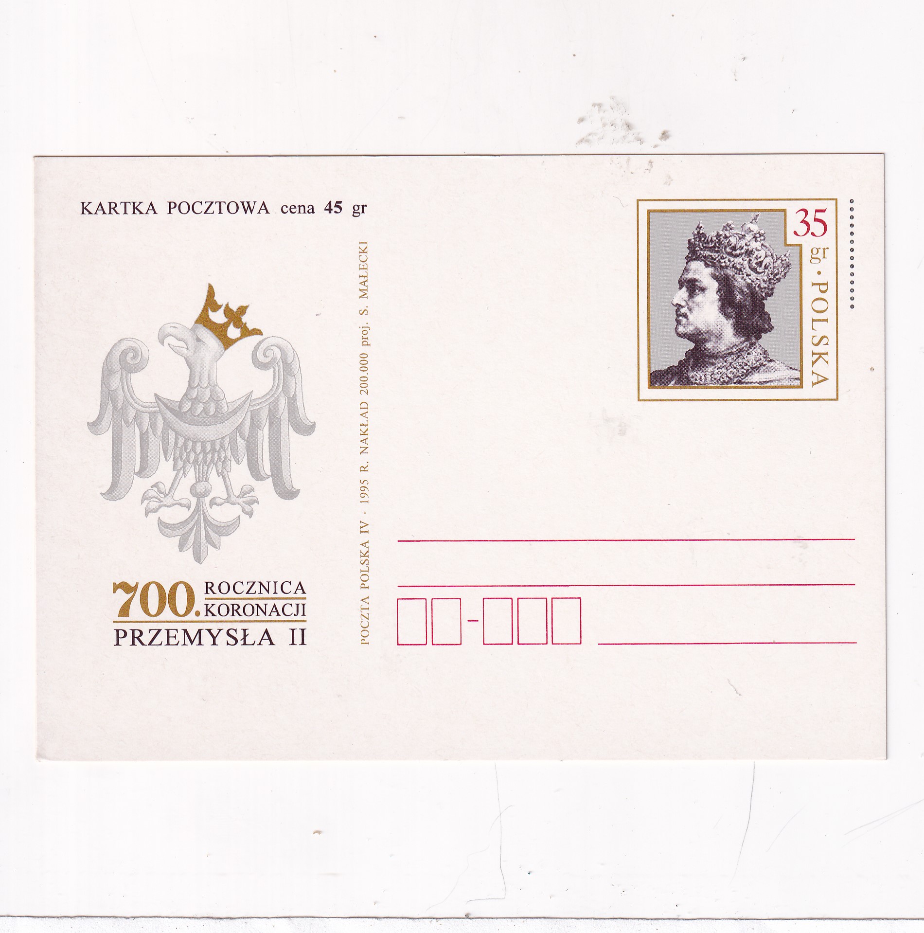 Fi 1096 całostka pocztowa Cp 700 rocznica koronacji Przemysława II