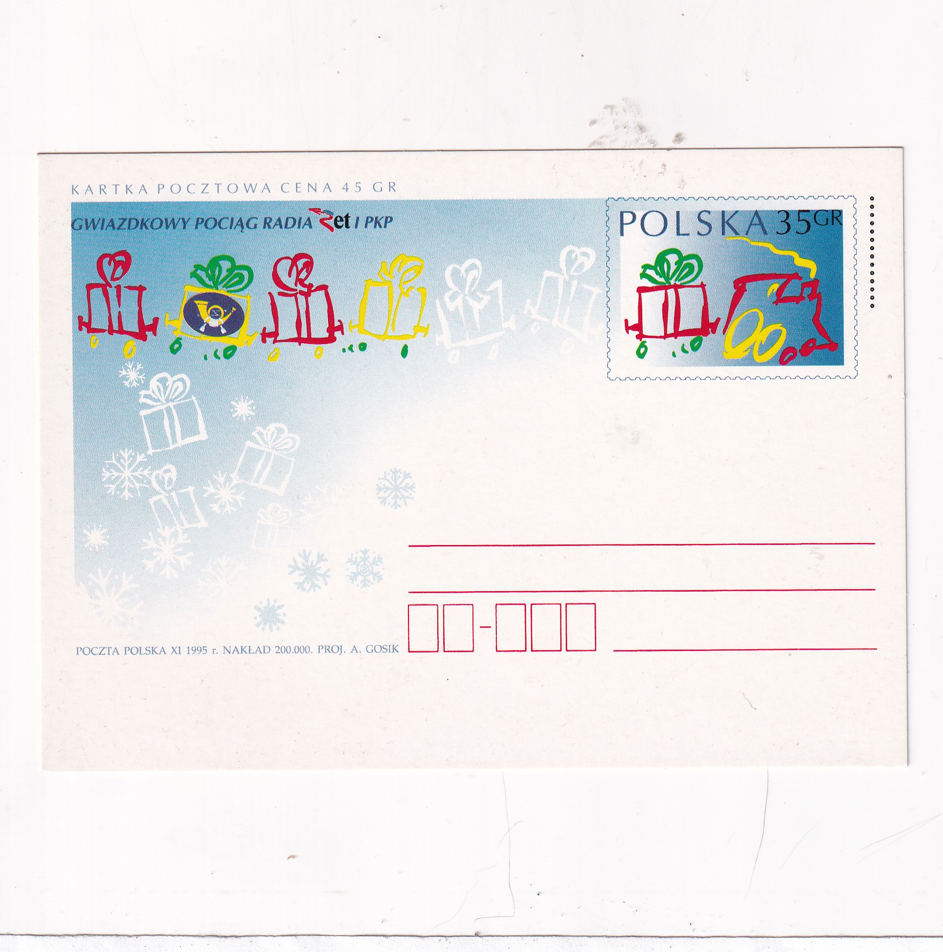 Fi 1105 całostka pocztowa Cp Gwiazdkowy pociąg Radia ZET i PKP