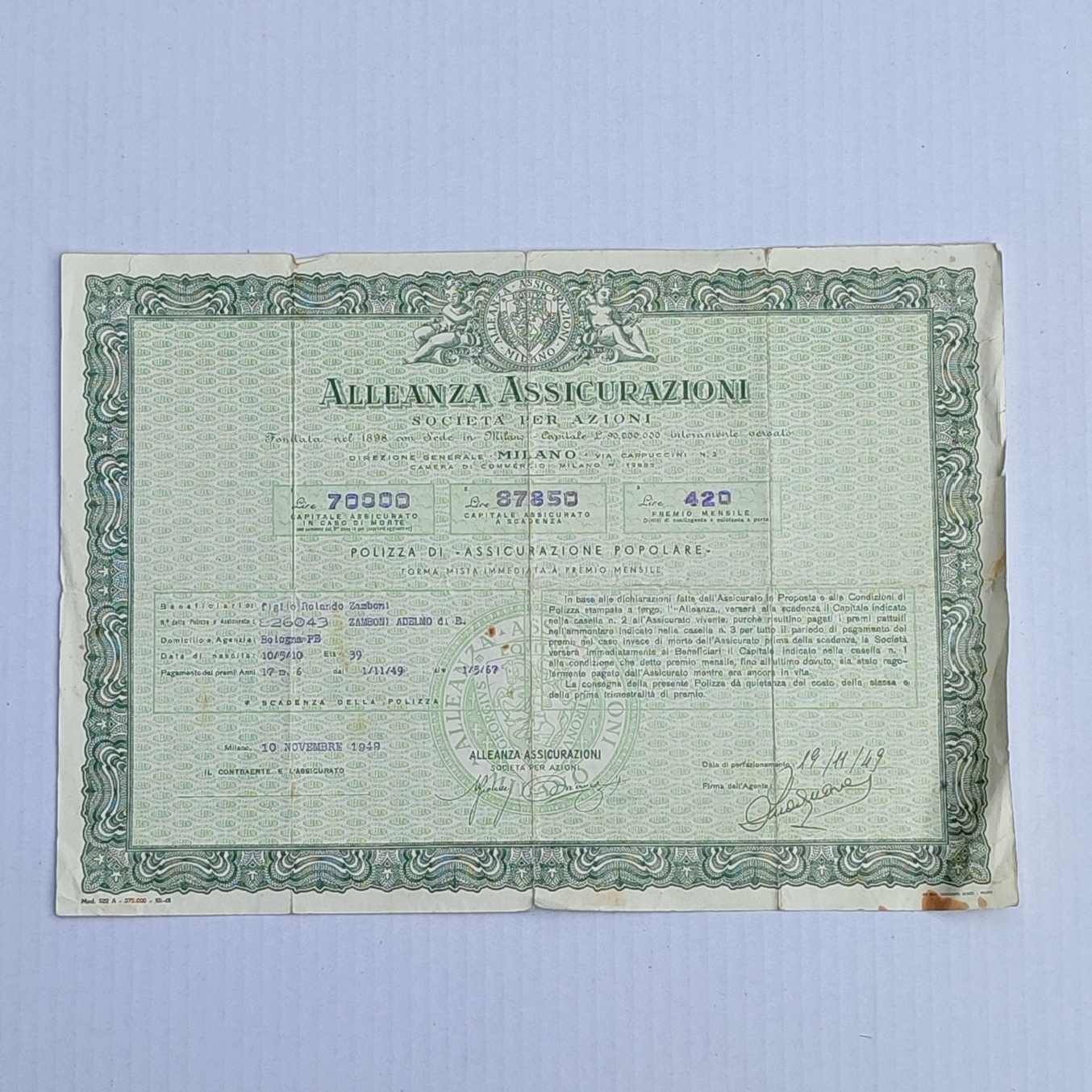 POPULARNA POLISA UBEZPIECZENIOWA SOCIETE PER AZIONI ALLEANZA ASSICURAZIONI OBLI-11