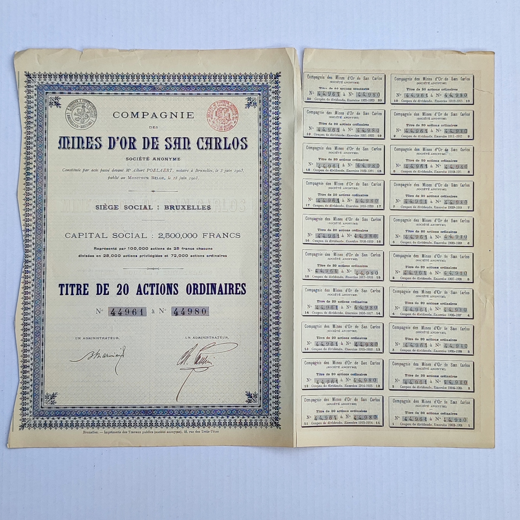 AKCJA SOCIETE ANONYME MINES D'OR DE SAN CARLOS OBLI-14