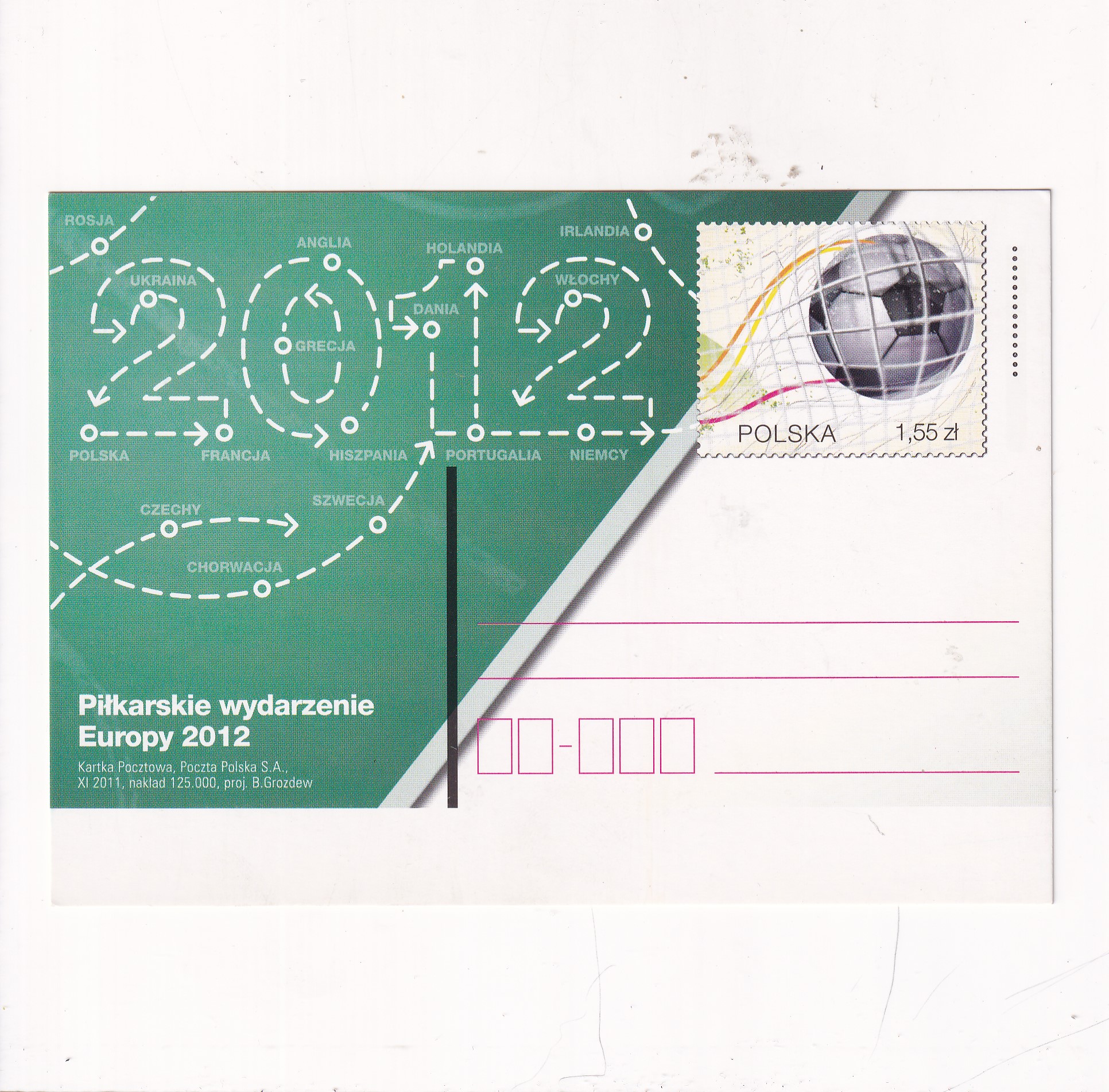 Fi 1587 całostka pocztowa Cp Piłkarskie wydarzenie Europy 2012