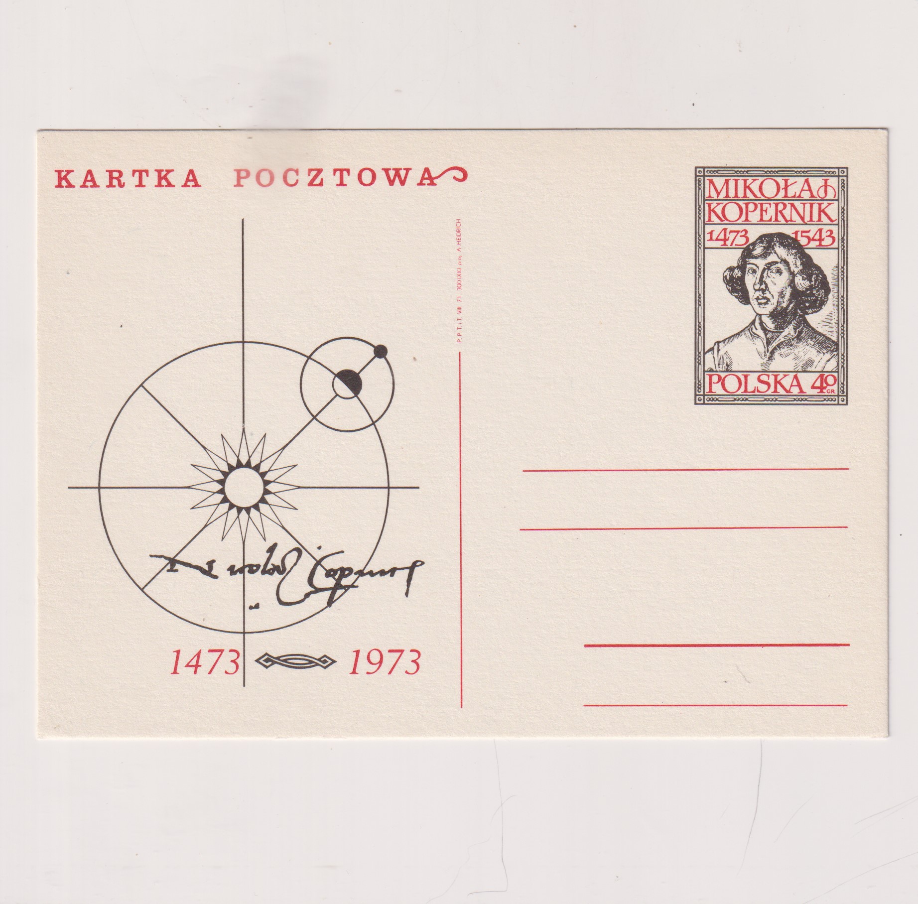 Fi 501 całostka pocztowa Cp 500-lecie urodzin Mikołaja Kopernika