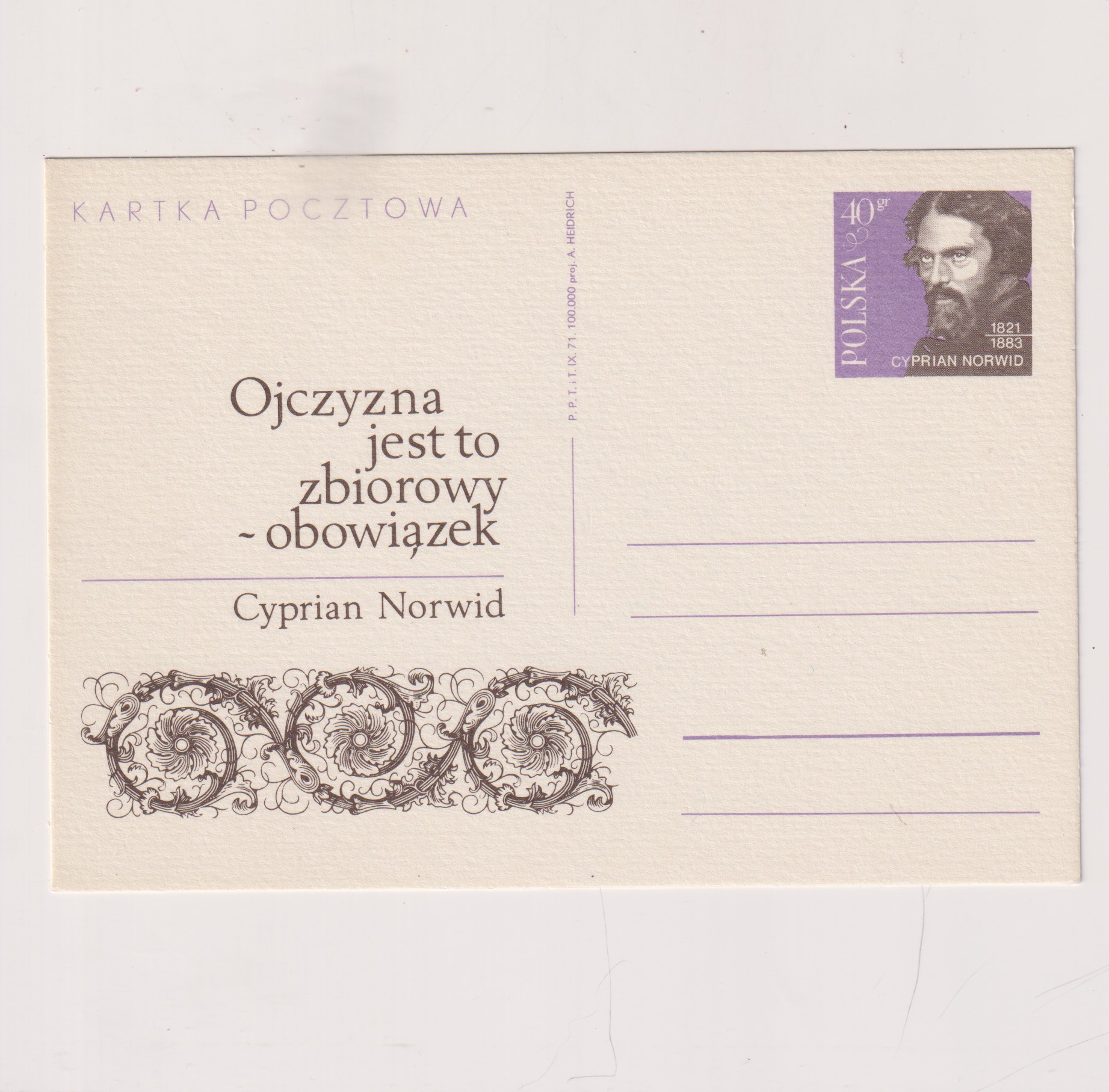 Fi 506 całostka pocztowa Cp 150-lecie urodzin C.K.Norwida
