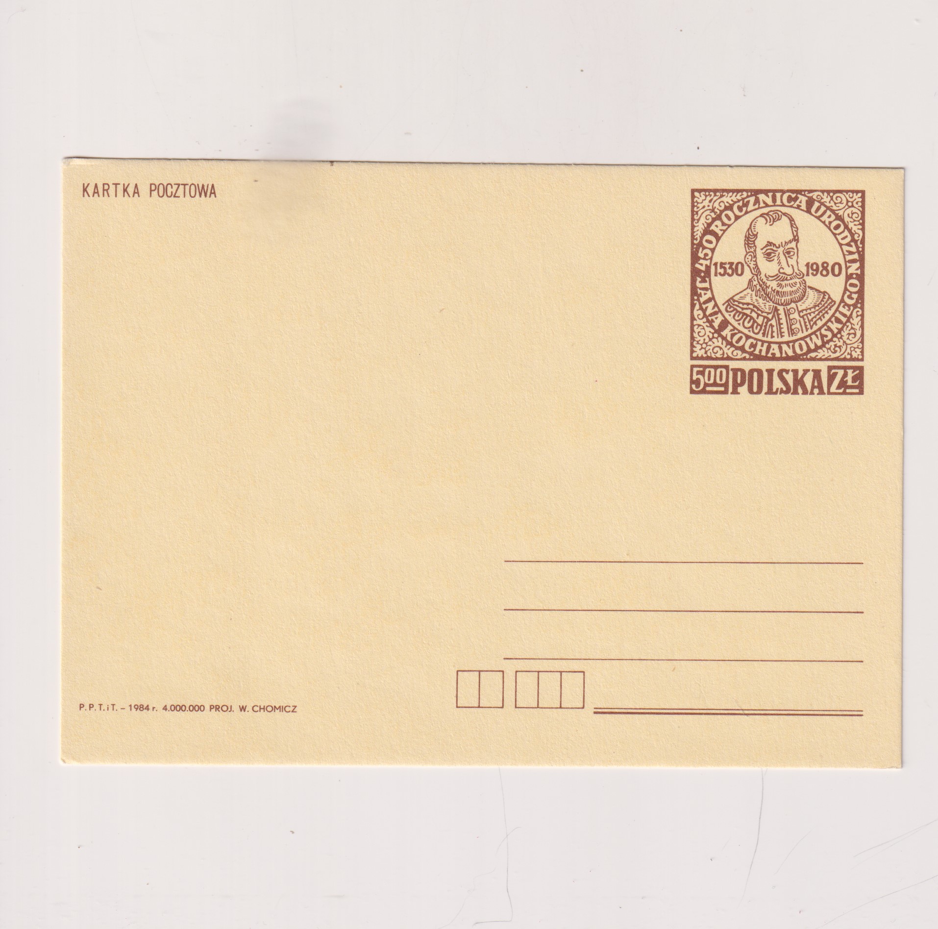 Fi 765 całostka pocztowa Cp 450 rocznica ur. J. Kochanowskiego syg I 81