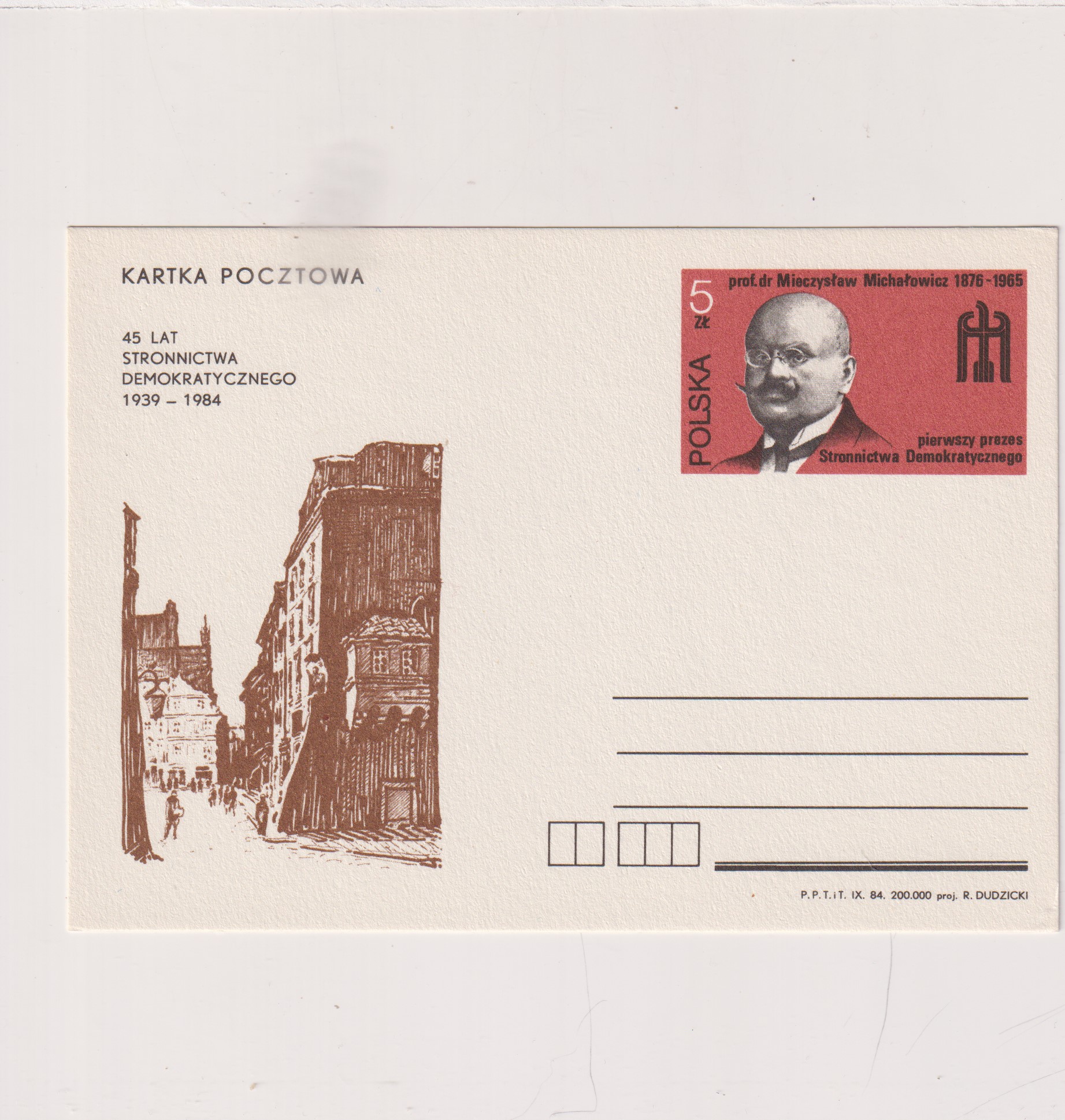 Fi 889 całostka pocztowa Cp 45 rocznica SD-M.Michałowicz