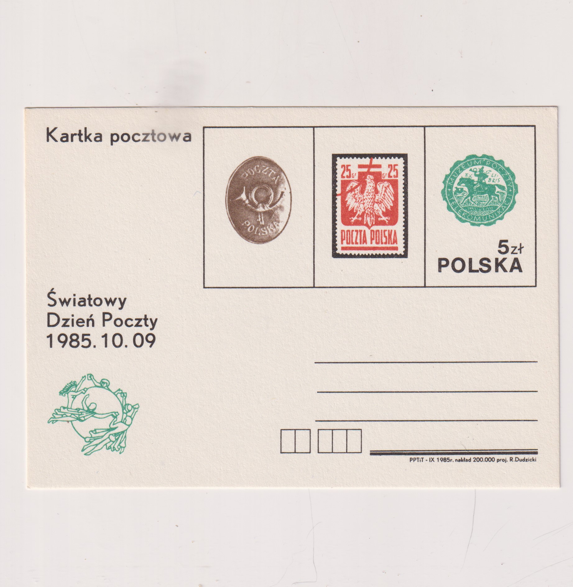 Fi 912 a całostka pocztowa Cp MWF "SOCPHILEX 85" Berlin- Światowy Dzień Poczty