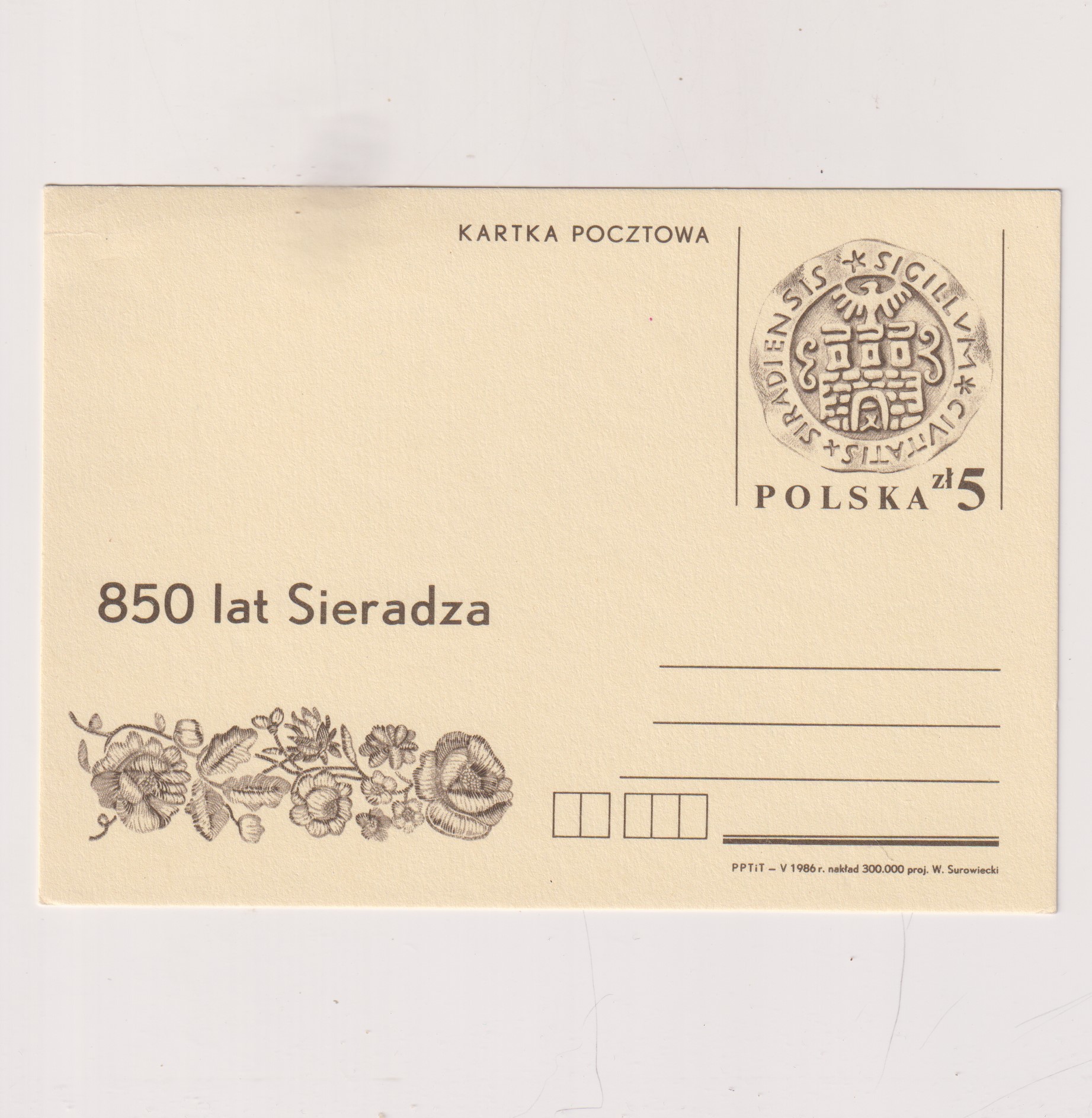 Fi 926 całostka pocztowa Cp 850 lat Sieradza