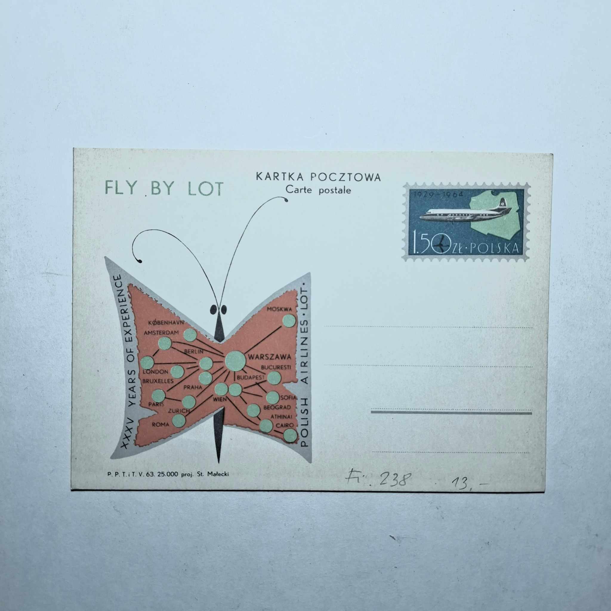 Fi 238 całostka pocztowa Cp 35-lecie PLL Lot