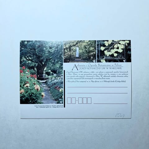 Fi 1549 całostka pocztowa Cp Arboreta i Ogrody Botaniczne w Polsce