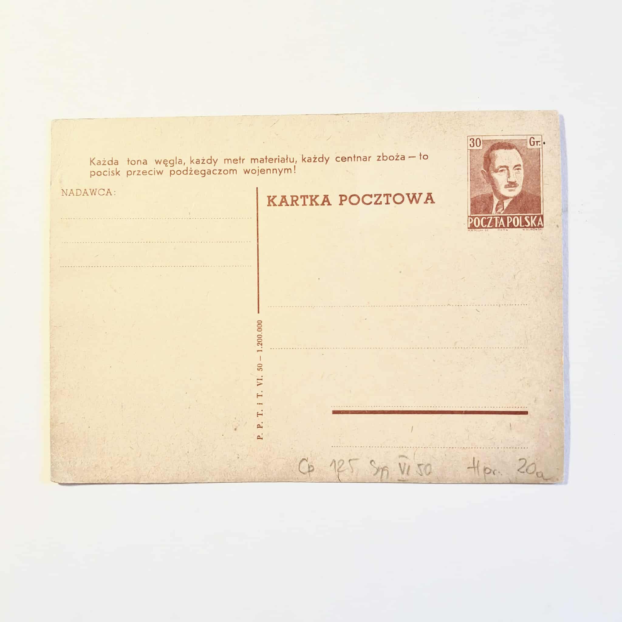 Fi 125 całostka pocztowa Cp Bolesław Bierut syg. VI 50 H prop. 20 a