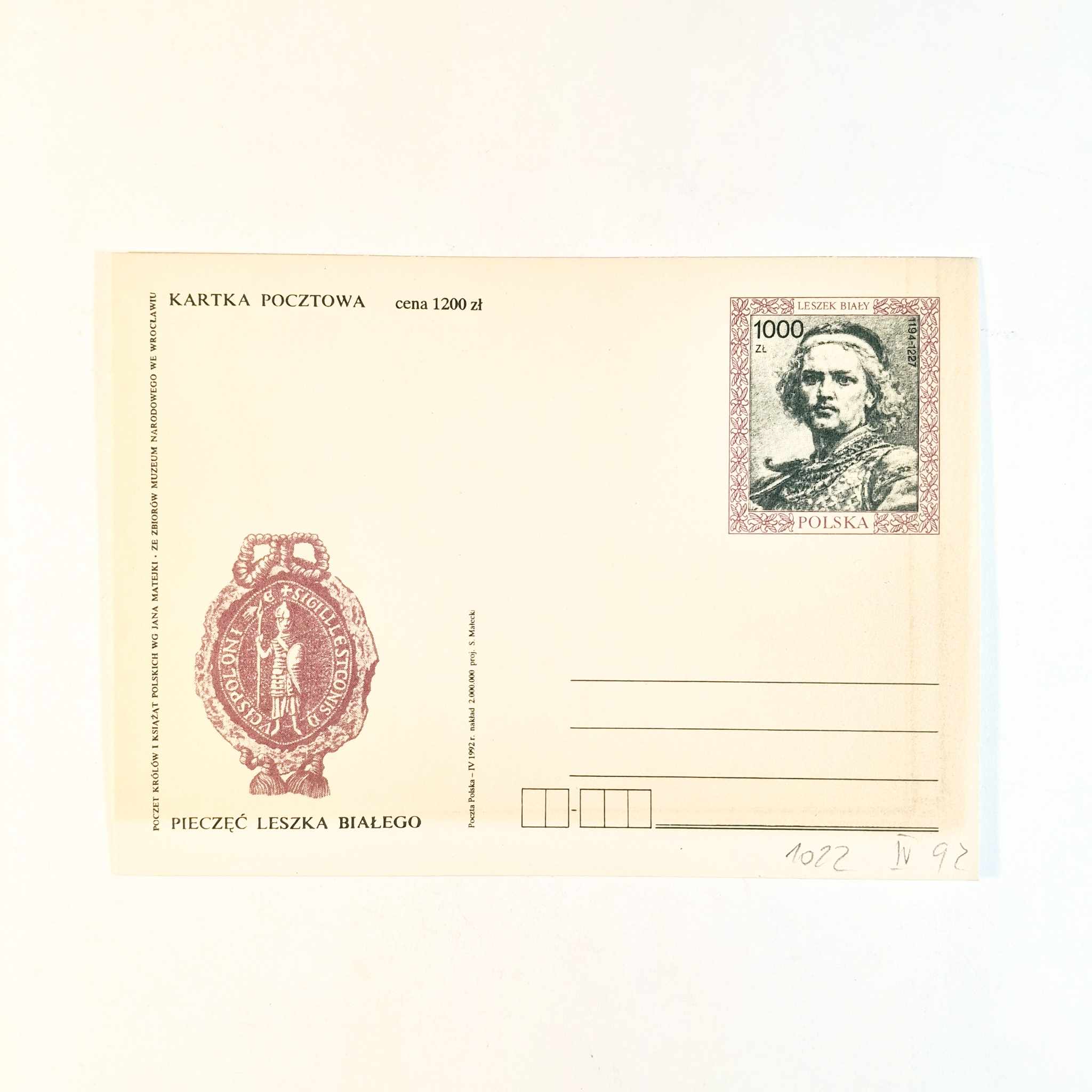 Fi 1022 całostka pocztowa Cp Poczet królów polskich syg. IV 92