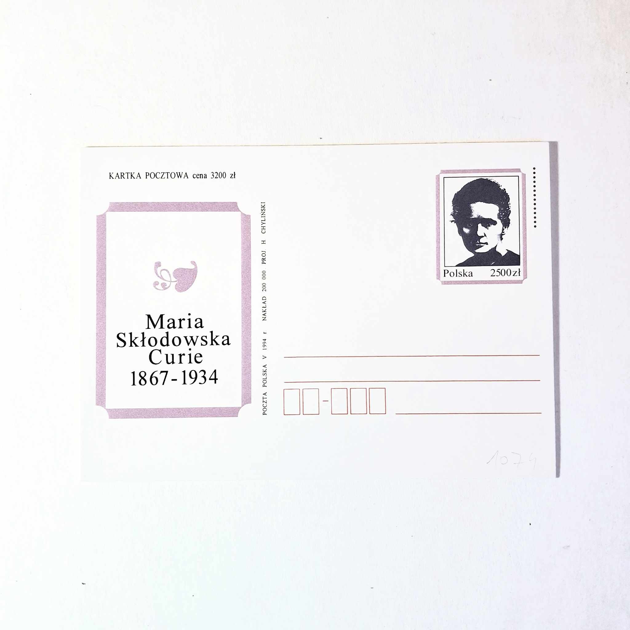 Fi 1074 całostka pocztowa Cp 60 rocznica śmierci Marii Skłodowskiej