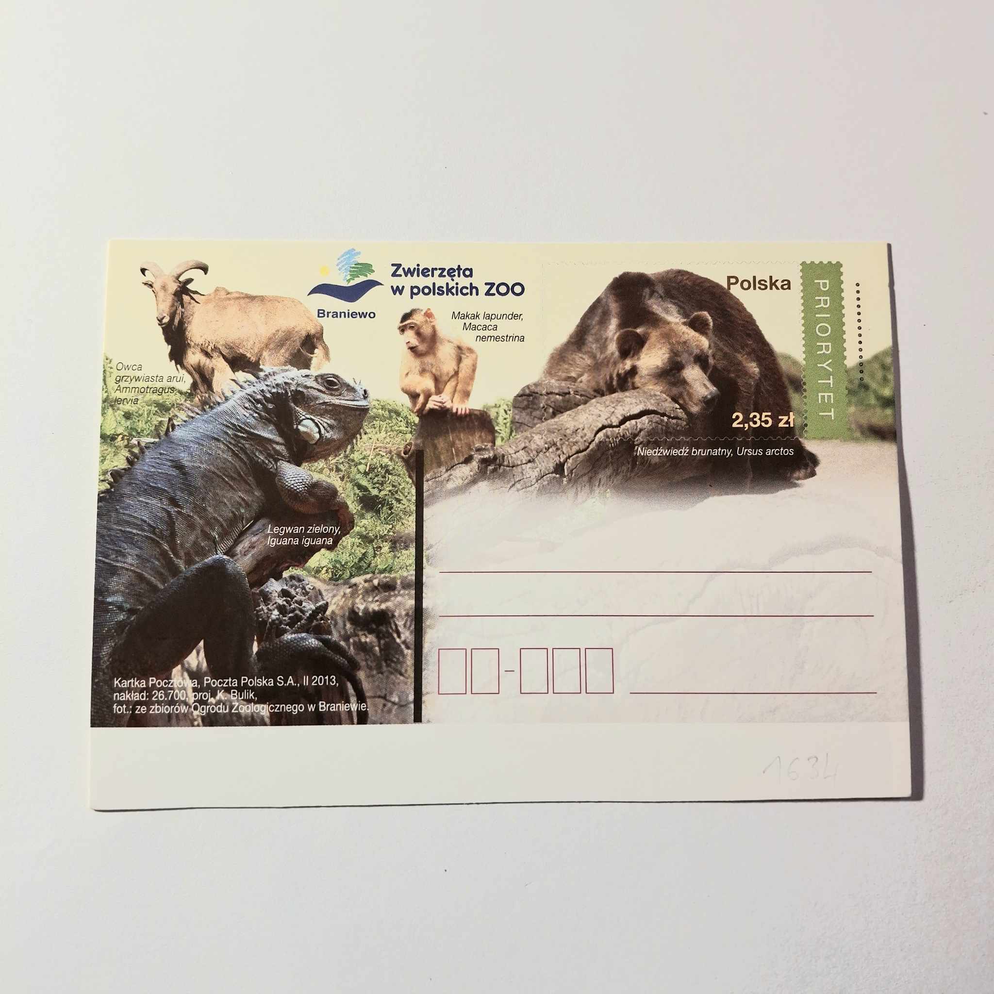 Fi 1634 całostka pocztowa Cp. Zwierzęta w polskich ZOO
