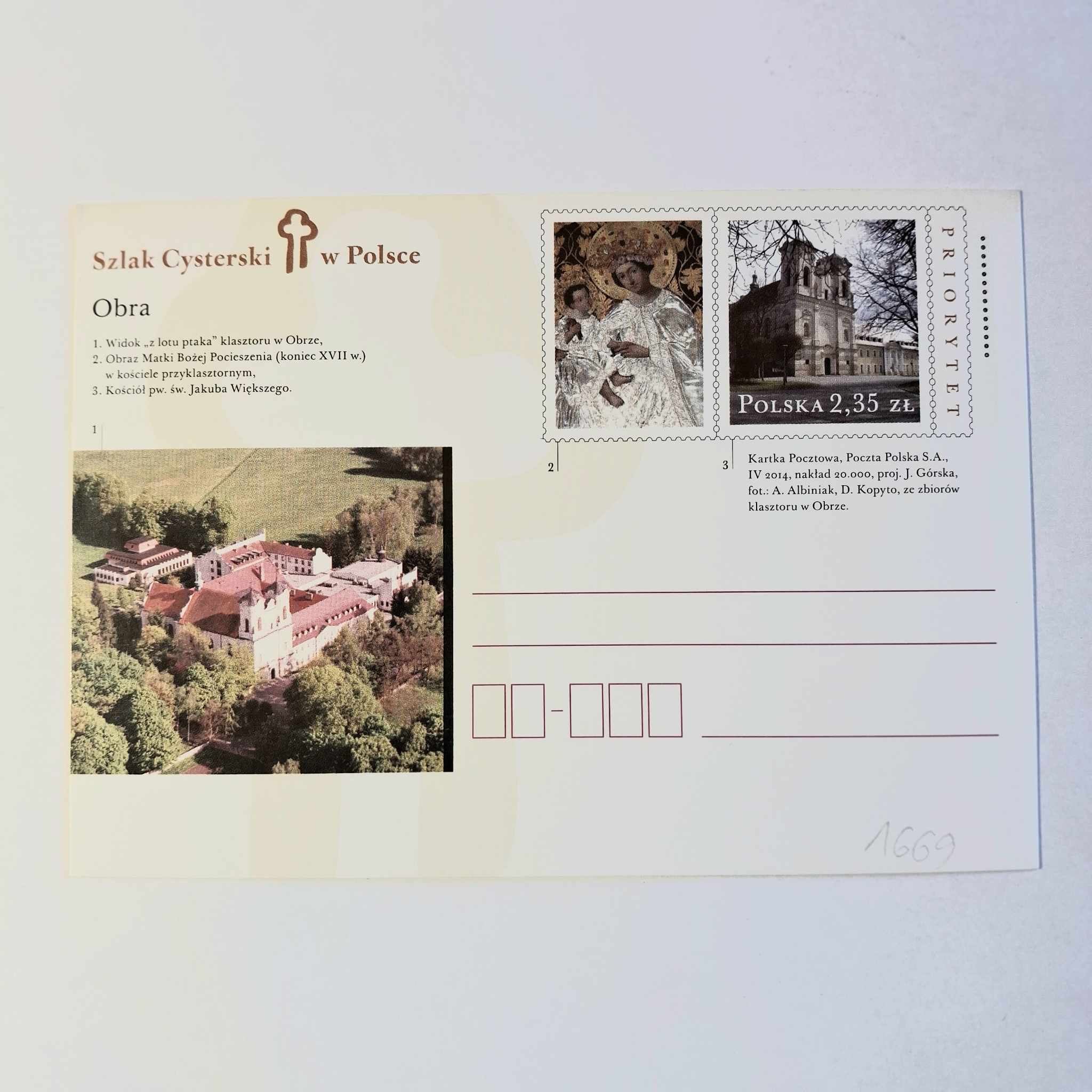 Fi 1669 całostka pocztowa Cp. Szlak Cysterski...