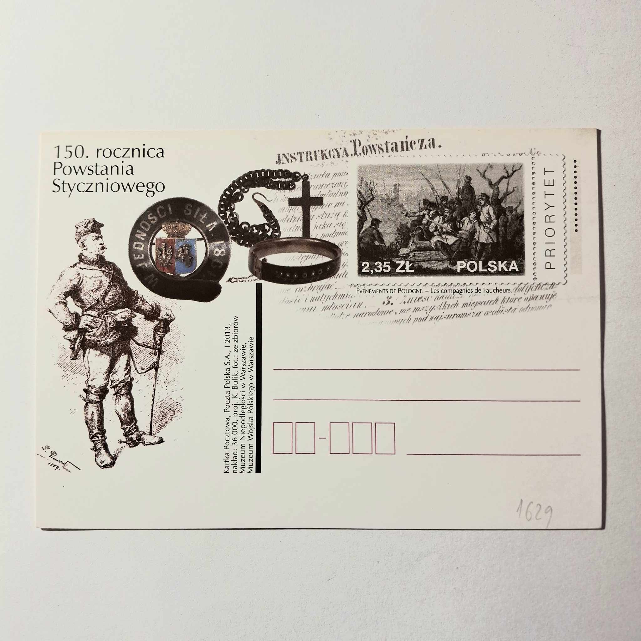 Fi 1629 całostka pocztowa Cp. 150 rocznica Powstania Styczniowego.