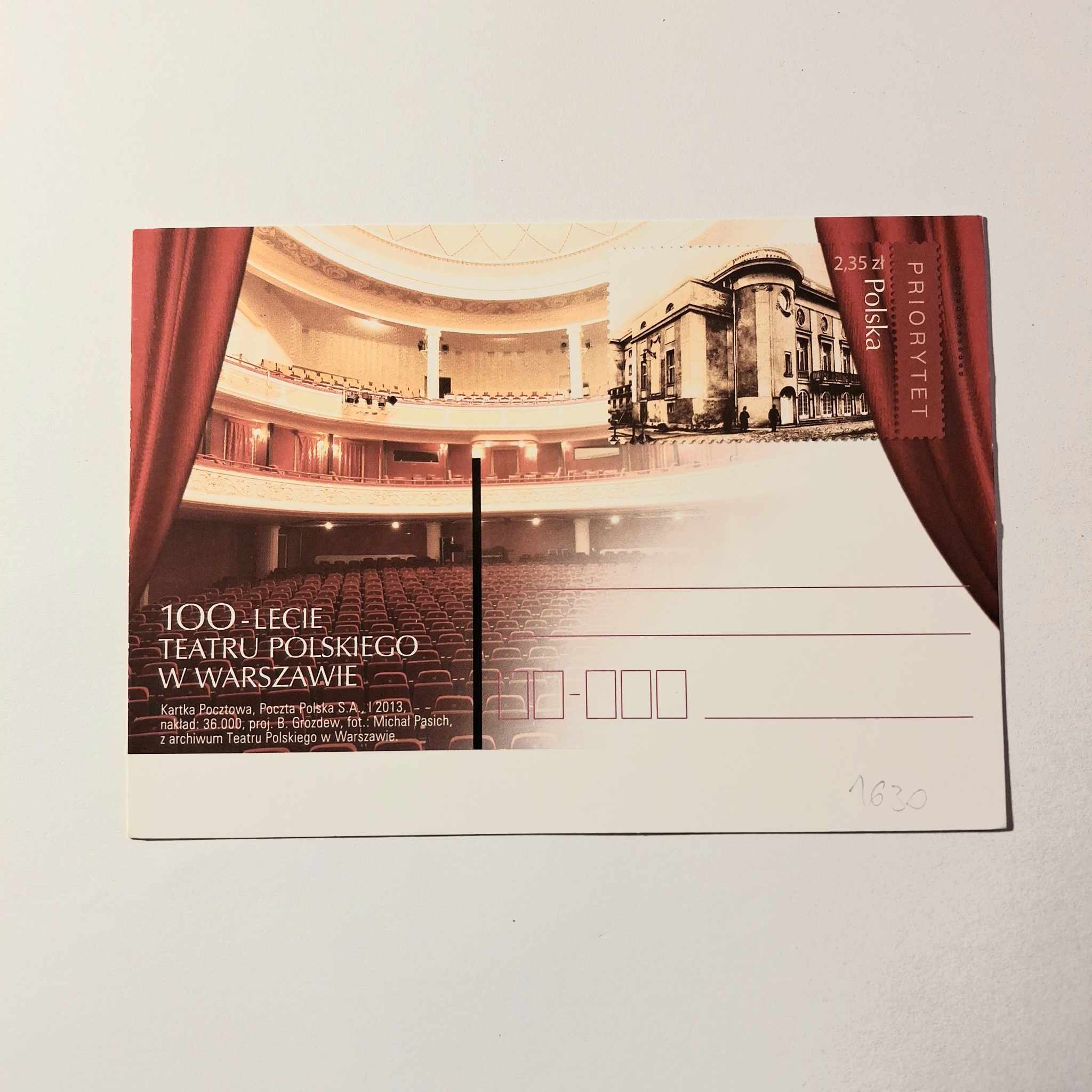 Fi 1630 całostka pocztowa Cp. 100-lecie Teatru Polskiego...