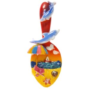 MAGNES NA LODÓWKĘ ŁYŻKA NA NIEJ PLAŻA I DELFIN M01205