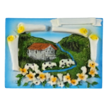 MAGNES NA LODÓWKĘ WIDOK CHATKA I KROWY NA TLE ALP M01607