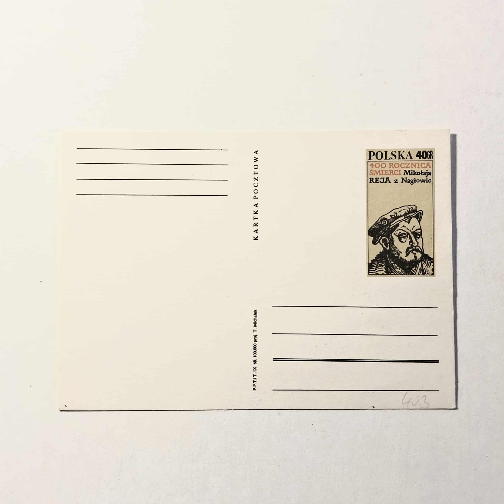 Fi 403 całostka pocztowa Cp 400-lecie śmierci M. Reja