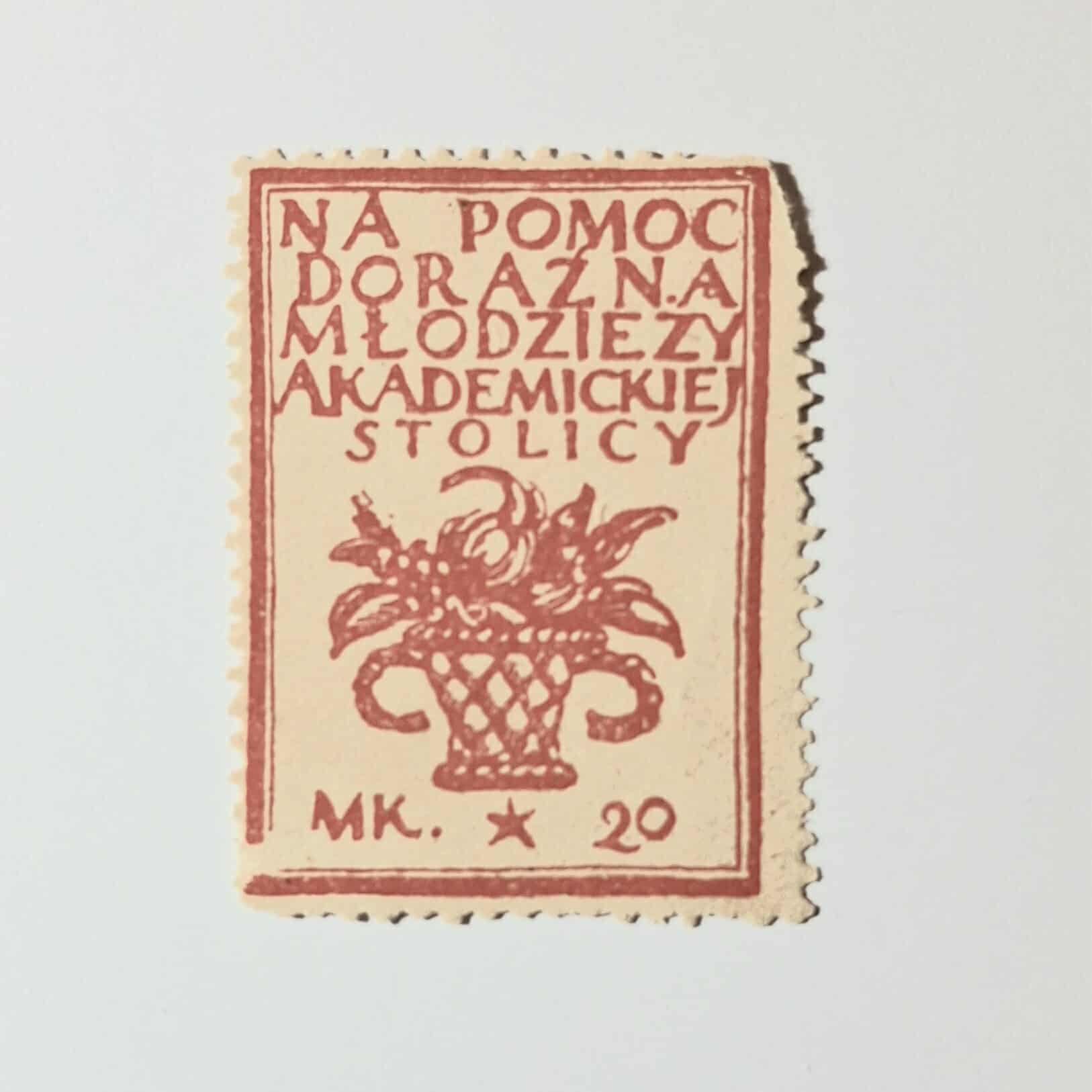 ZN 008 znaczek cegiełka - Na Pomoc Doraźną Młodzieży Akademickiej Stolicy MK 20