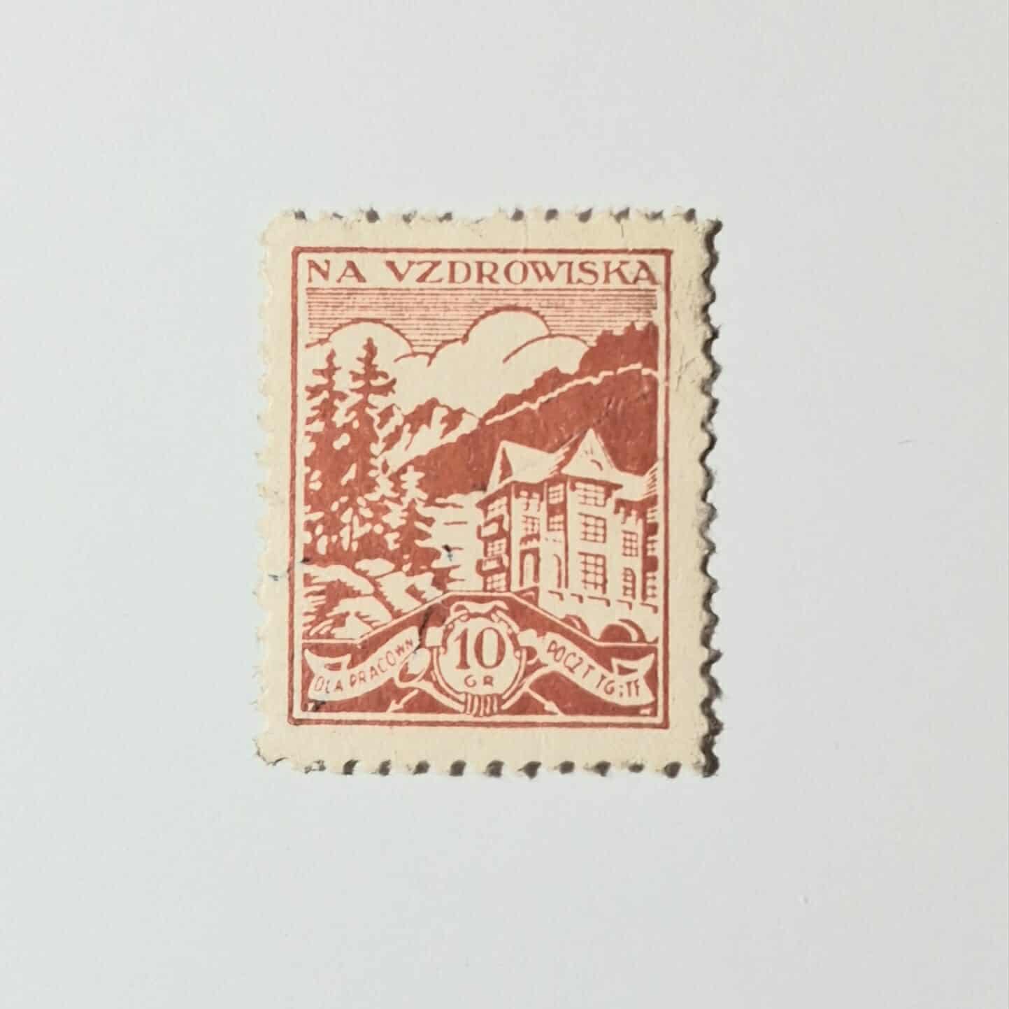 ZN 010 znaczek cegiełka - Na Uzdrowiska Dla Pracowników Poczty TG i TF 10 gr czerwony