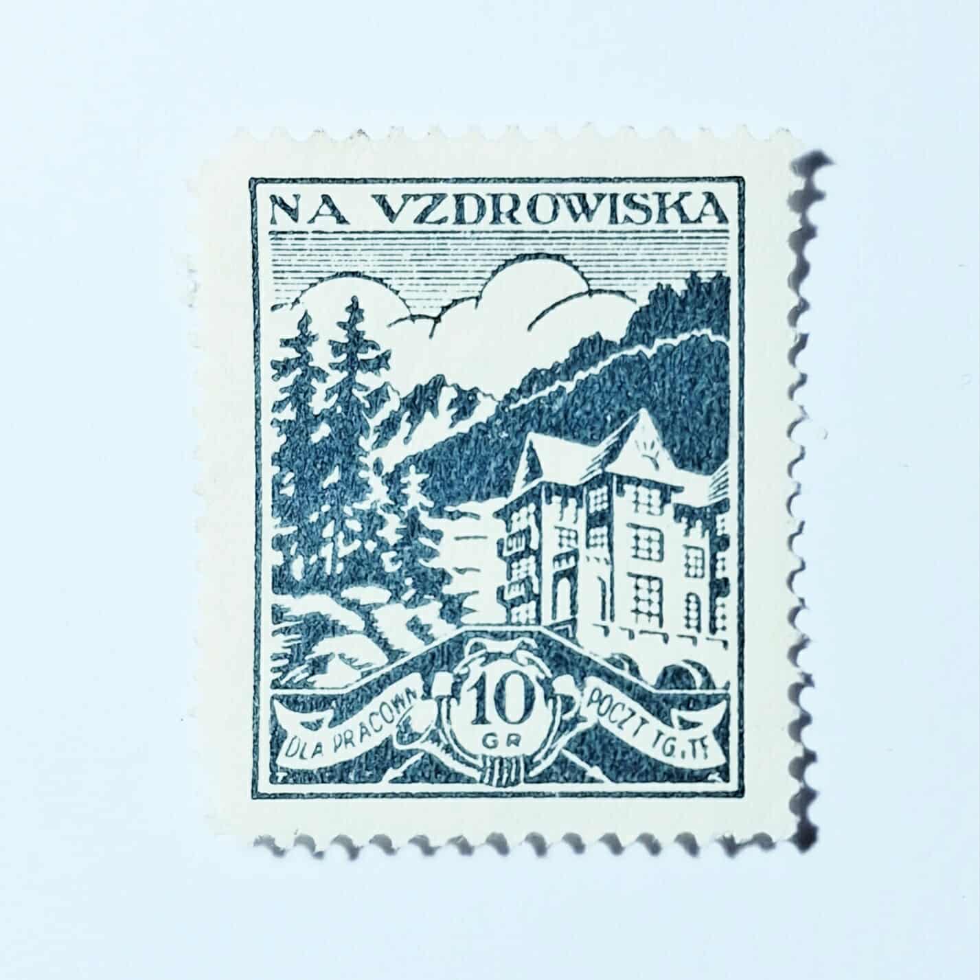 ZN 020 znaczek cegiełka - Na Uzdrowiska Dla Pracowników Poczty TG i TF 10 gr niebieski