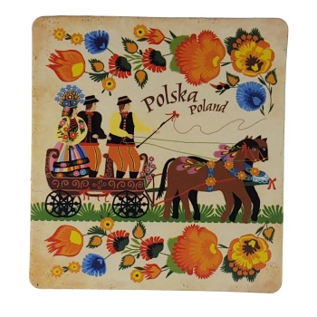 MAGNES AKWARELA WZORY ŁOWICKIE STROJE LUDOWE POWOZIK KONIE M03540