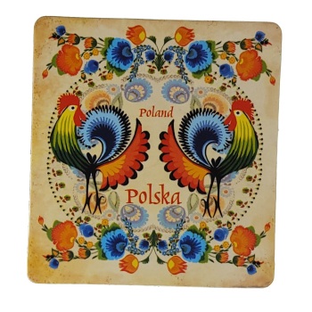 MAGNES NA LODÓWKĘ AKWARELA WZORY ŁOWICKIE KOGUTY M03545